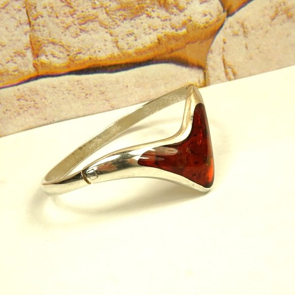 MODERNIST AMBER 925 SILVER BANGLE BRACELET HINGED RARE - Picture 5 of 10